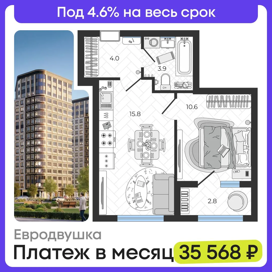 Платеж 35 тыс ₽ / мес по ставке 4.6% на весь срок 🔑 Евродвушка у «Лесной»

Дружеское напоминание: о