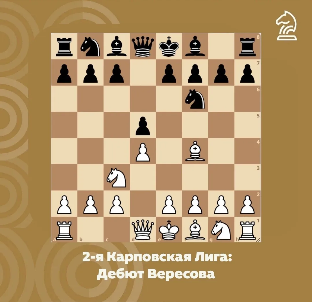 ♟ 2-я Карповская Лига: в пятницу — Дебют Вересова!

Друзья, продолжаем нашу серию тематических турни