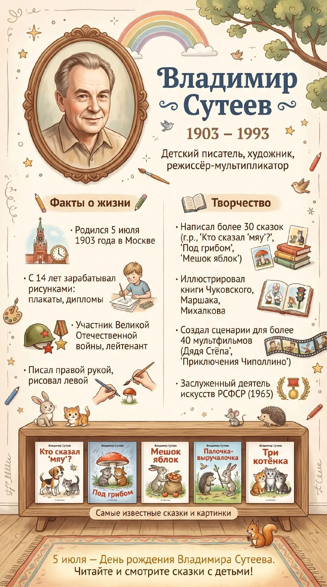 🎉 Волшебный день в группе №8: знакомство с Сутеевым

А вы знали, что сегодня день рождения замечате