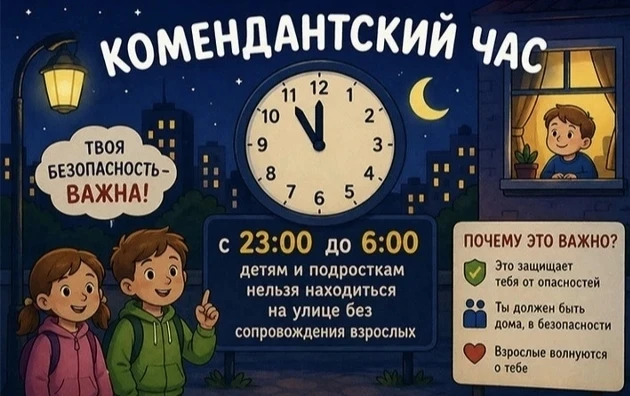 Комиссия по делам несовершеннолетних и защите их прав Спасского округа напоминает:
Комендантский час