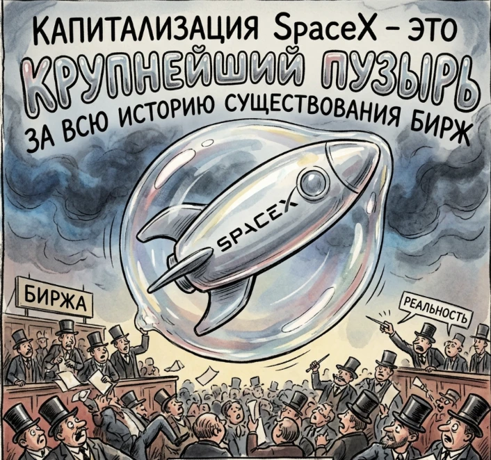 Капитализация SpaceX — это крупнейший пузырь за всю историю существования бирж США, да и вообще любы