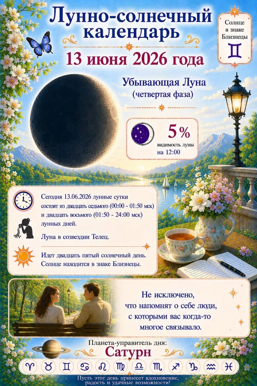 💫 13 июня...
Лунно-солнечный календарь.
 🌠🔭⭐️🔭🌠


❤️ Фабрика Поздравлений

☀️✨🟢✨☀️

❗️ НАШ КАН