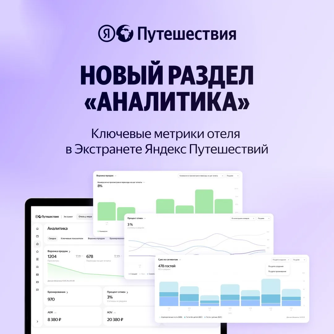 В Экстранете Яндекс Путешествий появился новый раздел «Аналитика» для отелей. Здесь собраны все ключ