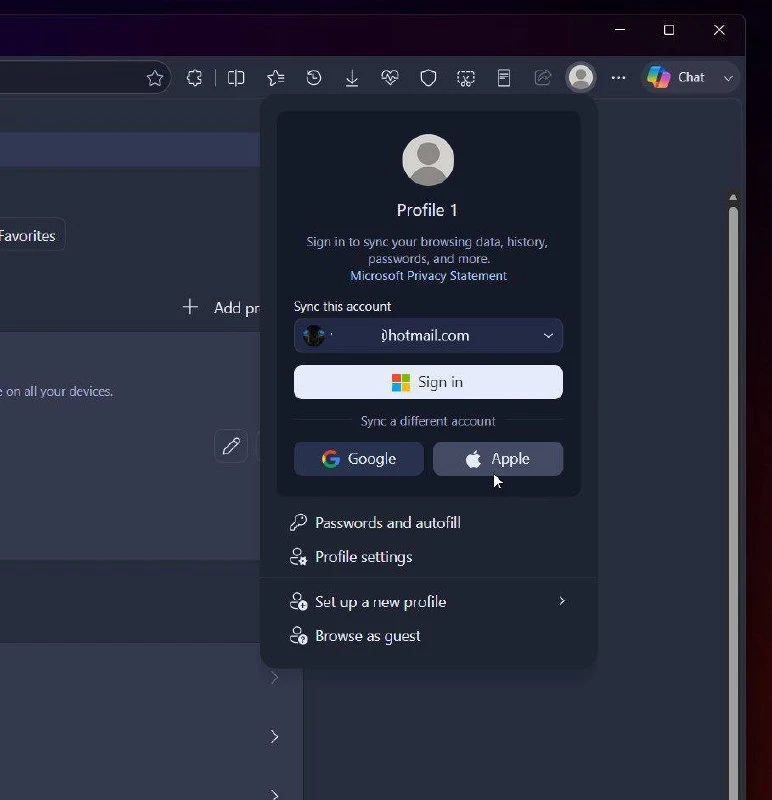 🍏 Microsoft Edge тестирует вход через Apple Account.

🔍 В тестовых сборках браузера Edge Canary и 