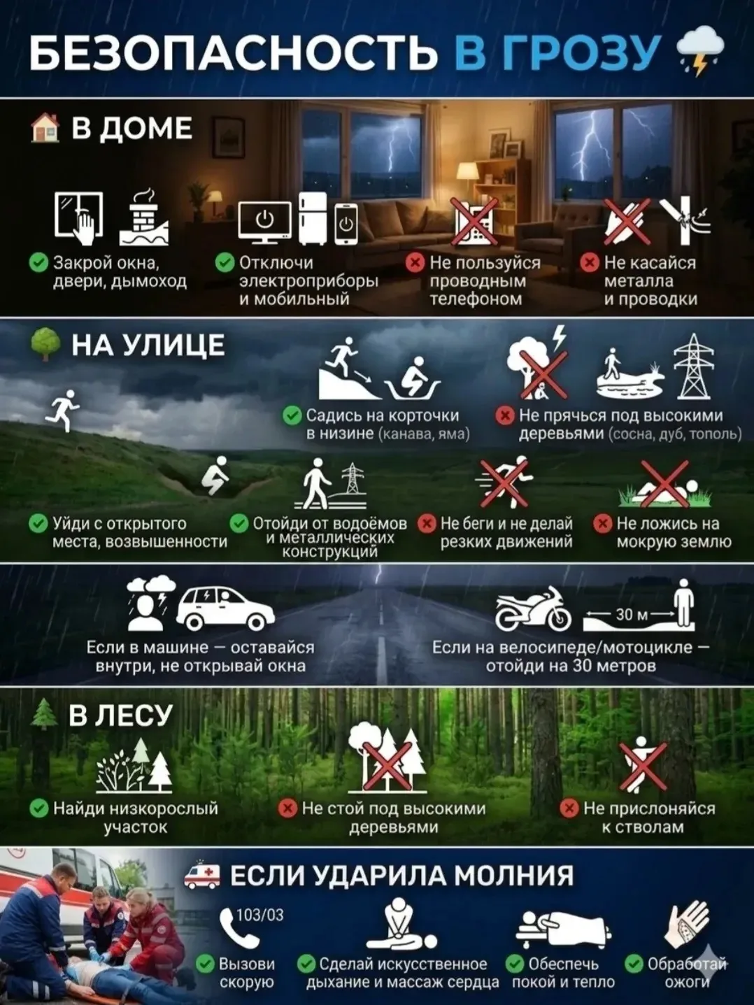 ⚡️ Гроза: красиво, но опасно! ⚡️

Наступила пора тёплых дождей, радуг… и гроз! 🌩️⚡  

Знаете ли вы,