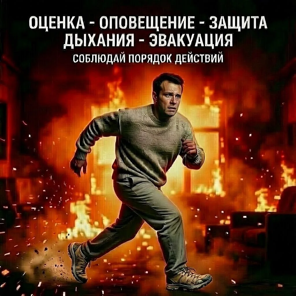 Когда главный враг — не огонь, а дым и паника
 
Чтобы сохранить при пожаре жизнь, используй алгоритм