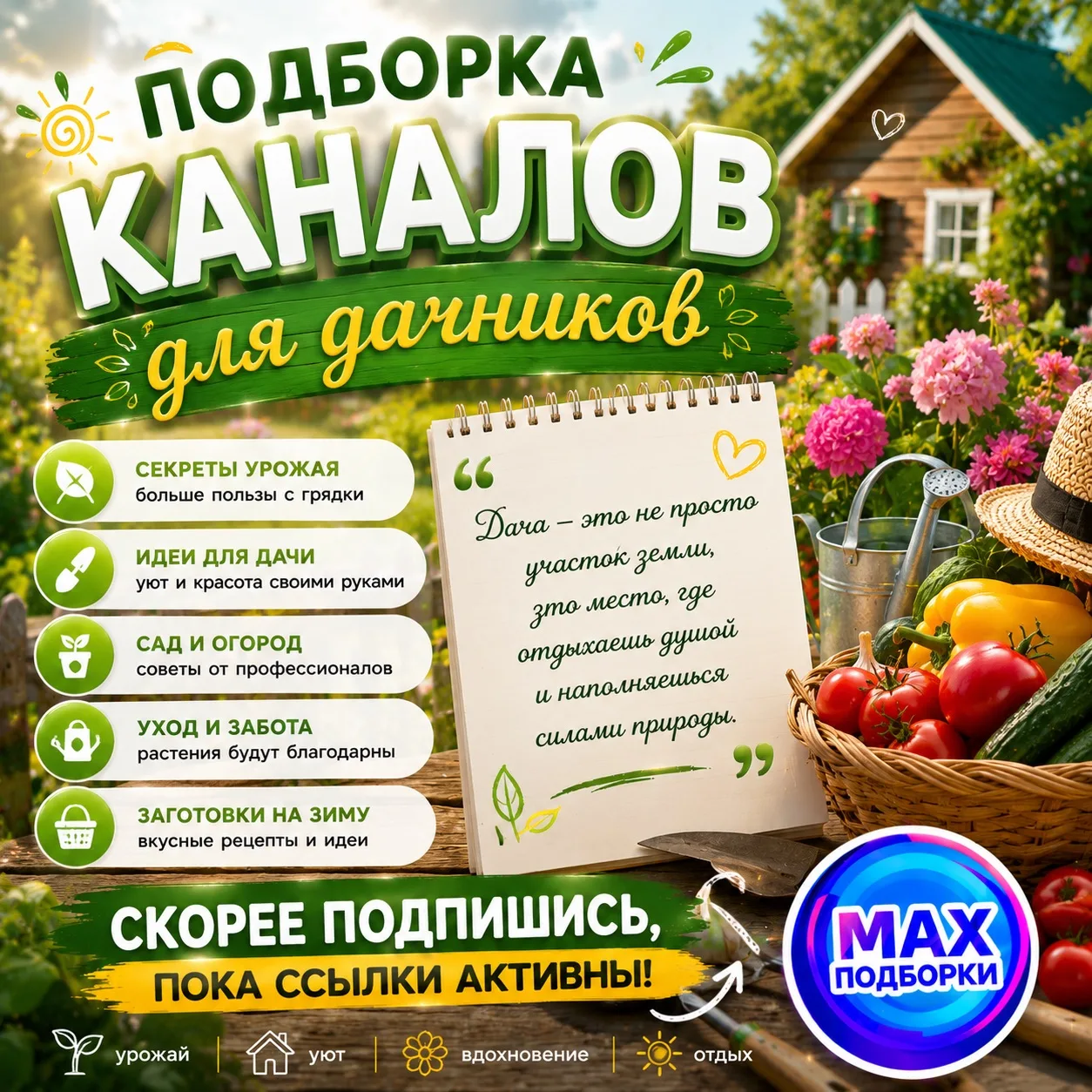 🌿 Любите сад, огород и уютную дачную жизнь? 

Мы собрали для вас лучшие каналы с полезными советами