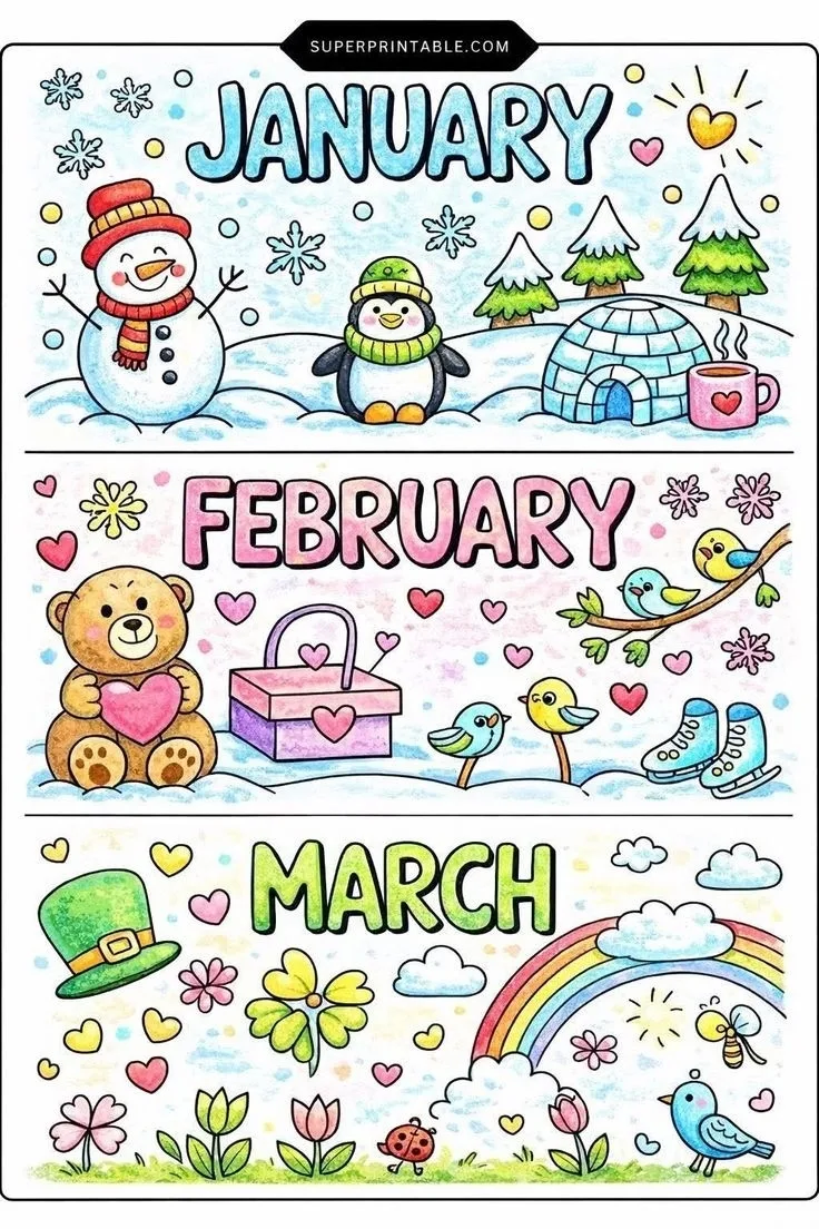 🎨📅 МЕСЯЦЫ. РАСКРАСКИ ДЛЯ ДЕТЕЙ