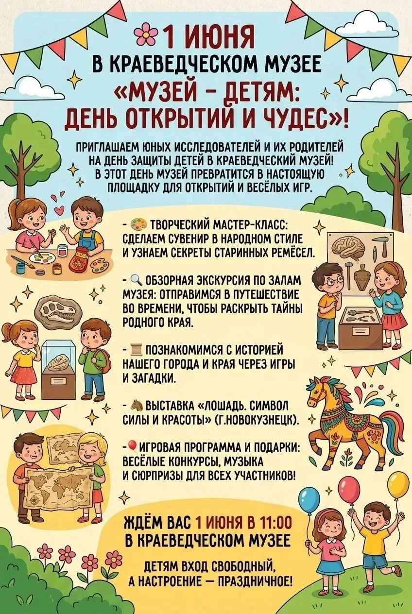 1 июня в Краеведческом музее «Музей - детям: день открытий и чудес»! 

Приглашаем юных исследователе