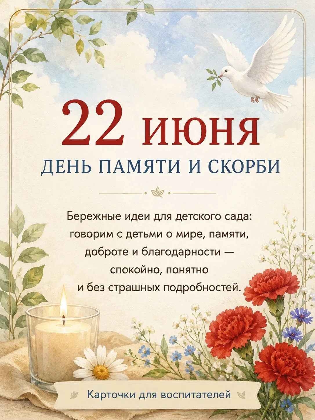 22 июня — День памяти и скорби.

Подготовили для вас карточки с простыми идеями, которые можно прове