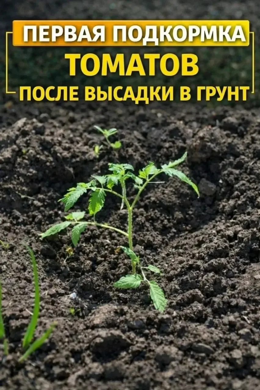 ПЕРВАЯ ПОДКОРМКА ТОМАТОВ ПОСЛЕ ВЫСАДКИ В ГРУНТ:
Через 2–3 недели после высадки томаты уже укореняютс