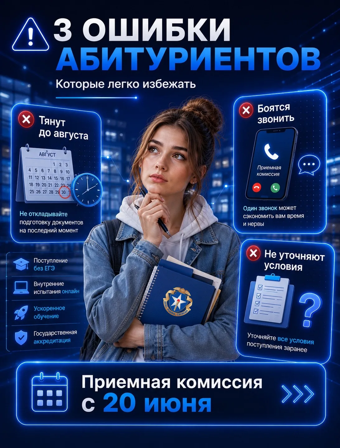 ⚠️ 3 ошибки абитуриентов, которые могут стоить лишних нервов

Каждый год приемная комиссия сталкивае