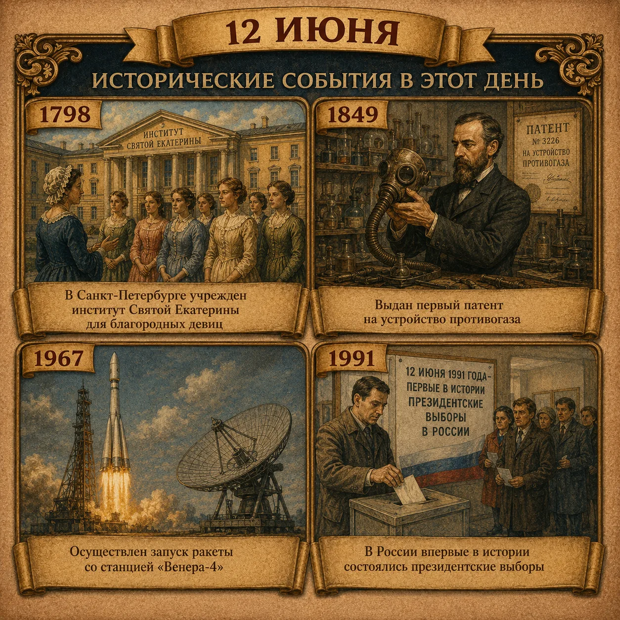 🗓События произошедшие 12 июня:

1798 - В Санкт-Петербурге учрежден институт Святой Екатерины для бл
