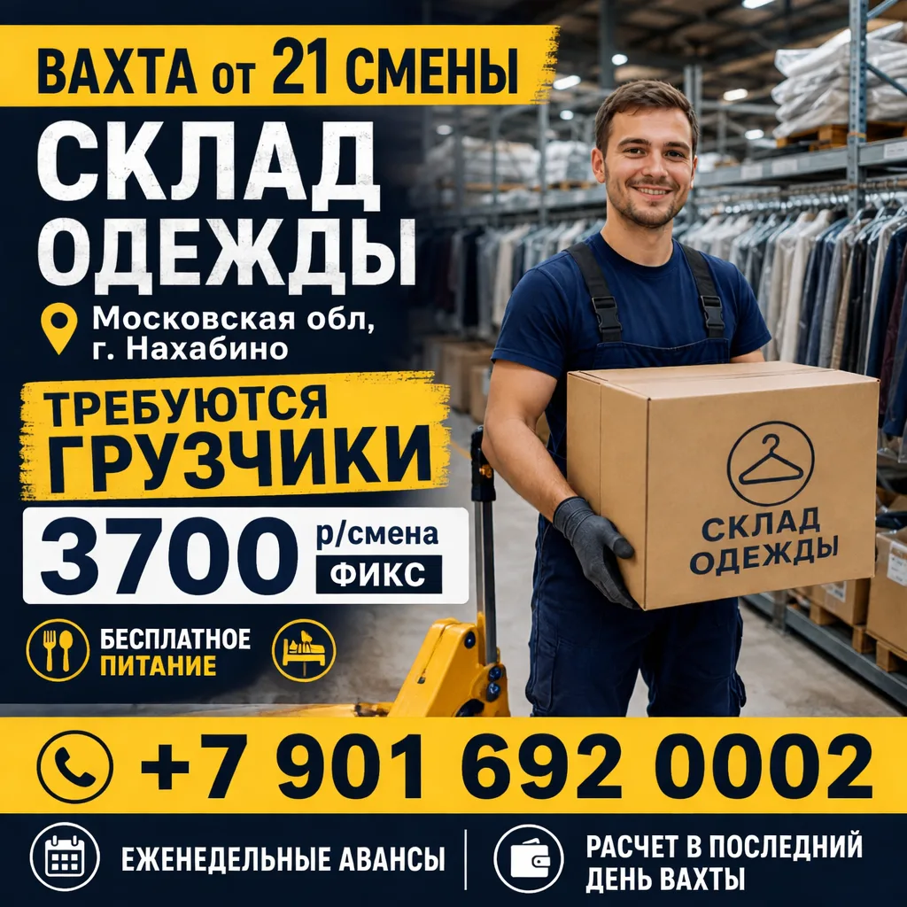 👕🚛 ВАХТА 21/31/41 СМЕНА! ГРУЗЧИКИ НА СКЛАД ОДЕЖДЫ 🚛👕📍 Московская обл., г. Нахабино
💰 ЗАРПЛАТА-