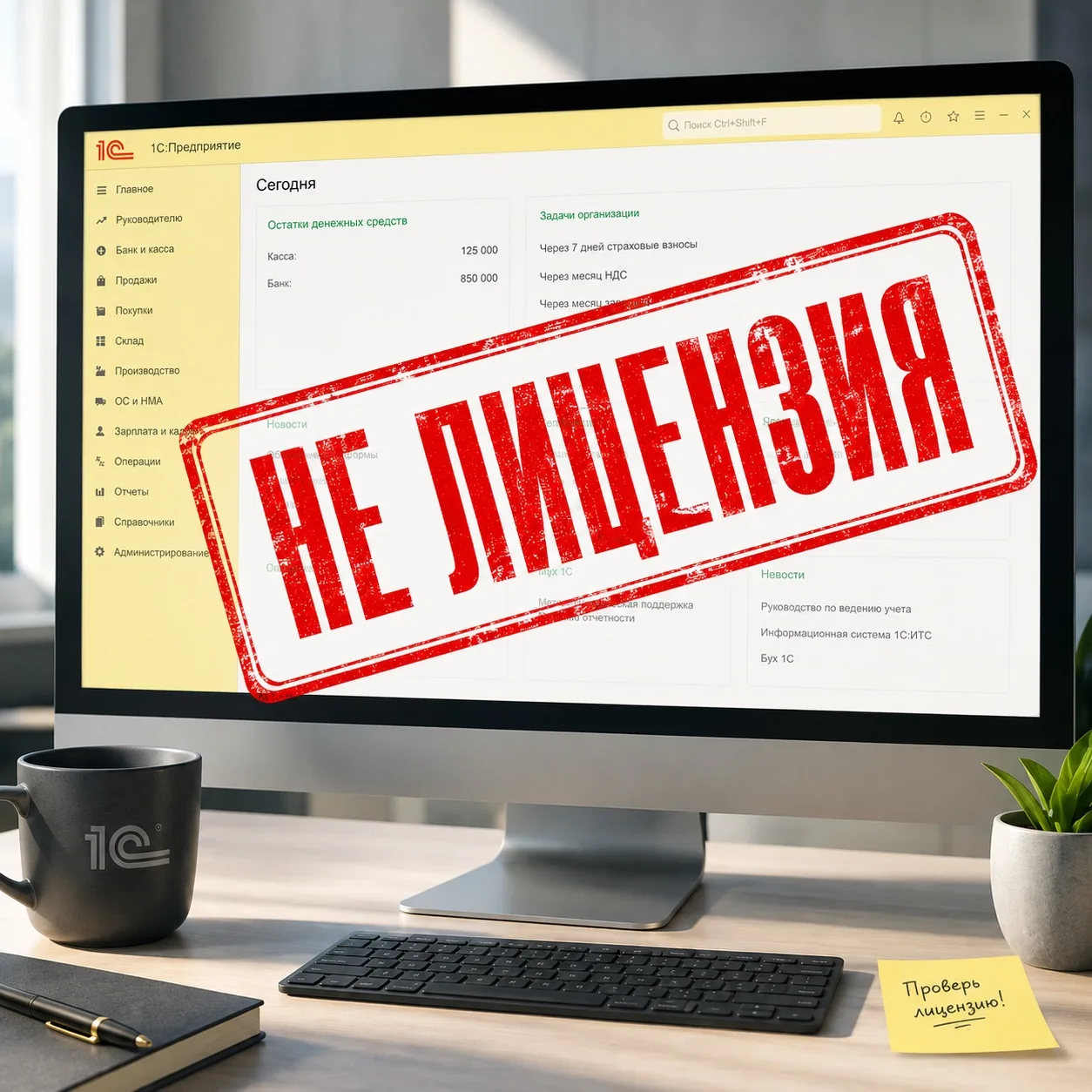 📌 Многие компании даже не подозревают, что работают на нелицензионной 1С.

Нелицензионная версия — 
