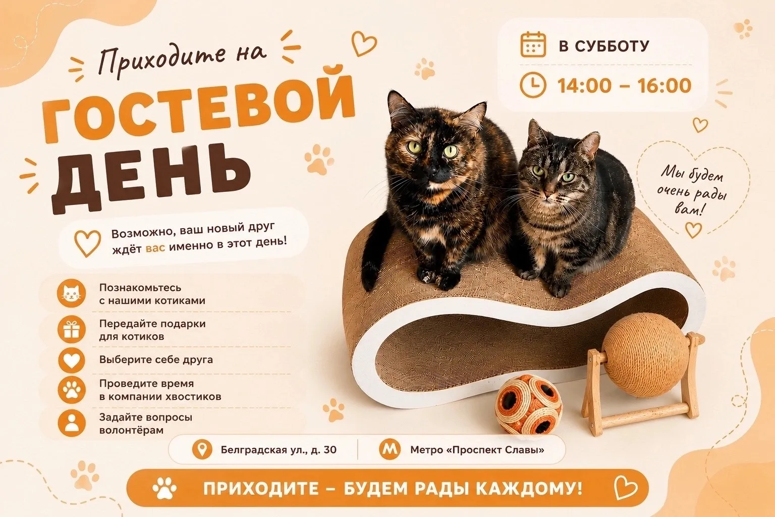 ⭐ Гостевой день — котики ждут именно вас! ⭐ 
 
Завтра, 13 июня с 14:00 до 16:00, двери нашего приюта