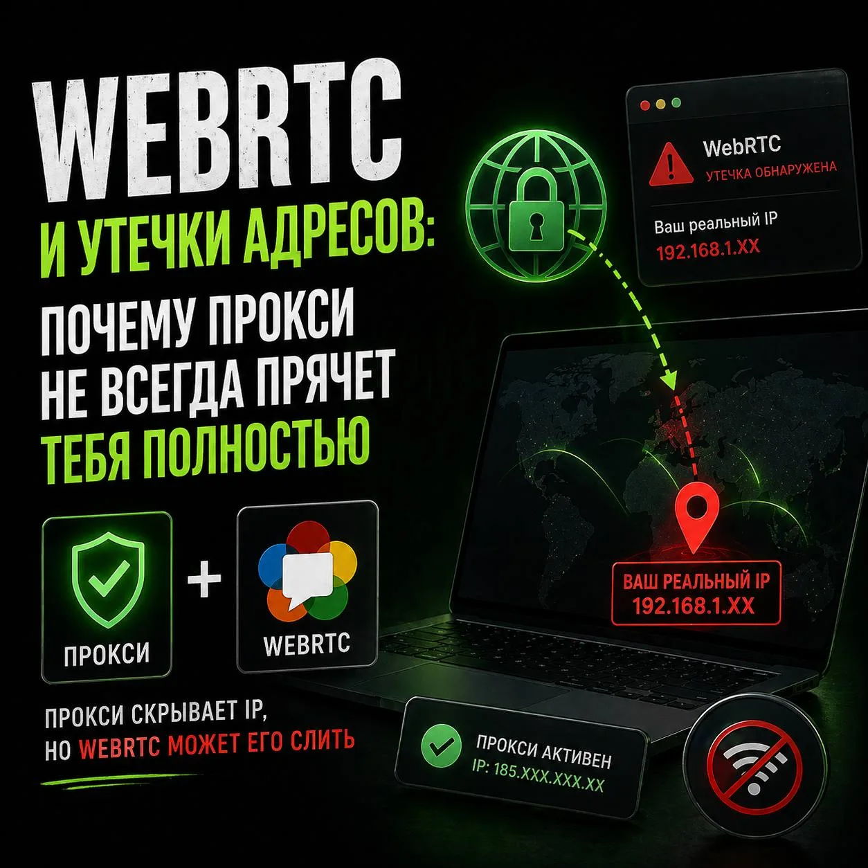 🔥 WebRTC и утечки адресов: почему прокси не всегда прячет тебя полностью

Большинство думает так:
“