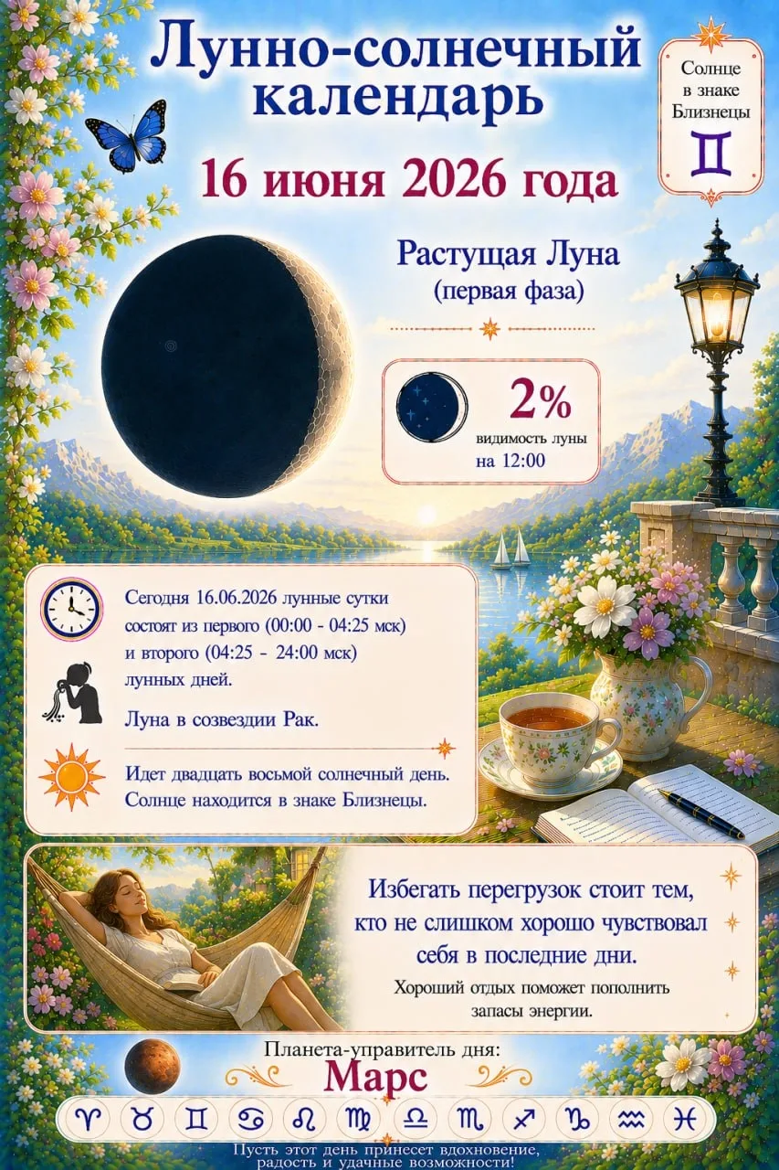 💫 16 июня...
Лунно-солнечный календарь.
 🌠🔭⭐️🔭🌠


❤️ Фабрика Поздравлений

☀️✨🟢✨☀️

❗️ НАШ КАН