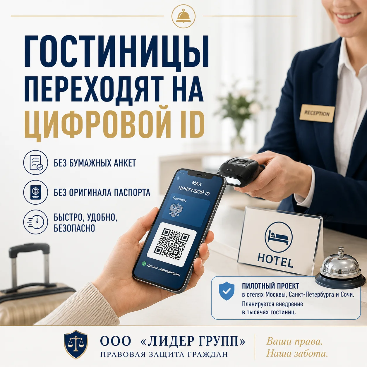 СКОРО ЗАСЕЛЕНИЕ В ГОСТИНИЦЫ СТАНЕТ ПРОЩЕ

Минцифры России сообщило о запуске пилотного проекта по за