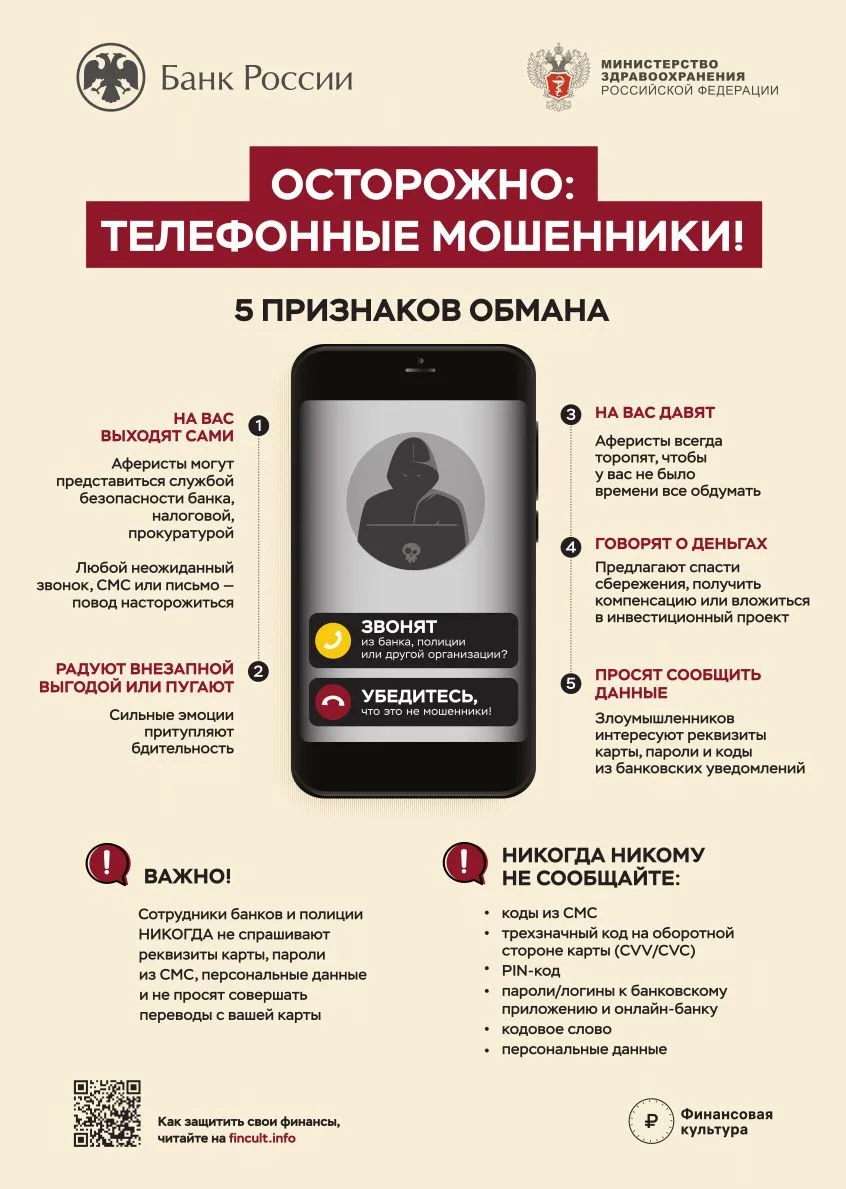 ❗Памятка Банка России "Осторожно: Телефонные мошенники!"

Не дайте себя обмануть! Защитите свои фина
