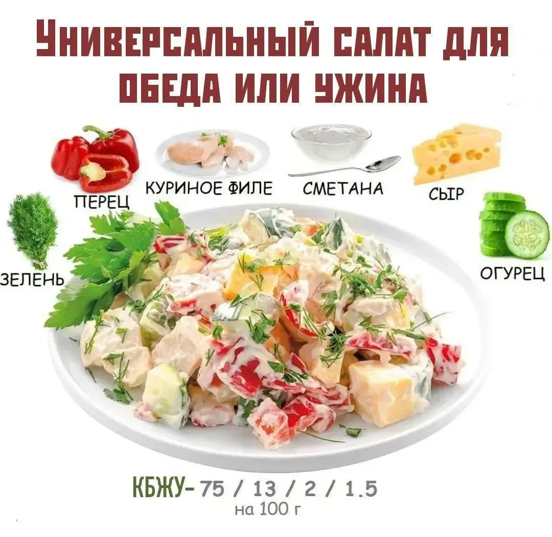 Попробуйте приготовить этот салат 🥗 

📌Салатик очень лёгкий, вкусный, свежий и ароматный.

🔸КБЖУ 