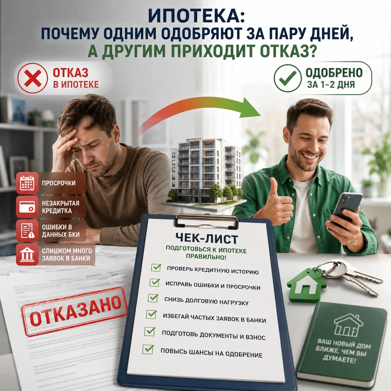 Почему одним ипотеку одобряют за пару дней, а другим приходит отказ?

Часто дело даже не в доходе. П