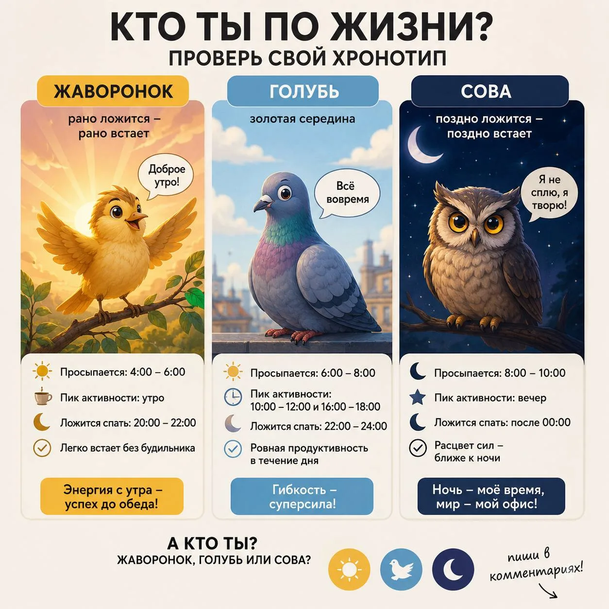 Недавно поймала себя на мысли, что всю жизнь неправильно определяла свой хронотип.

Я всегда считала