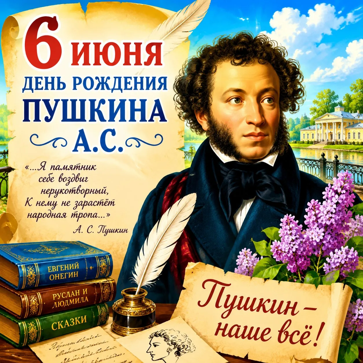 📚✨ 6 июня — День рождения Александра Сергеевича Пушкина и День русского языка! 🇷🇺🎉 

Каждый год 