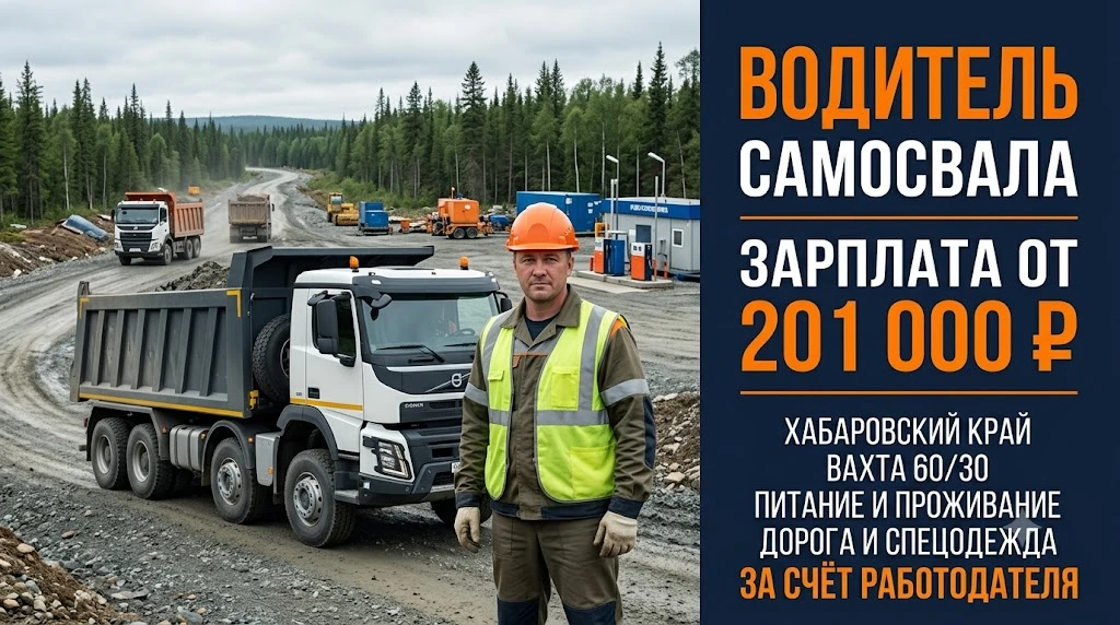 ‼️ Водитель самосвала — вахта в Хабаровский край

Зарплата: от 201 000 ₽ в месяц
График: вахта 60/30
