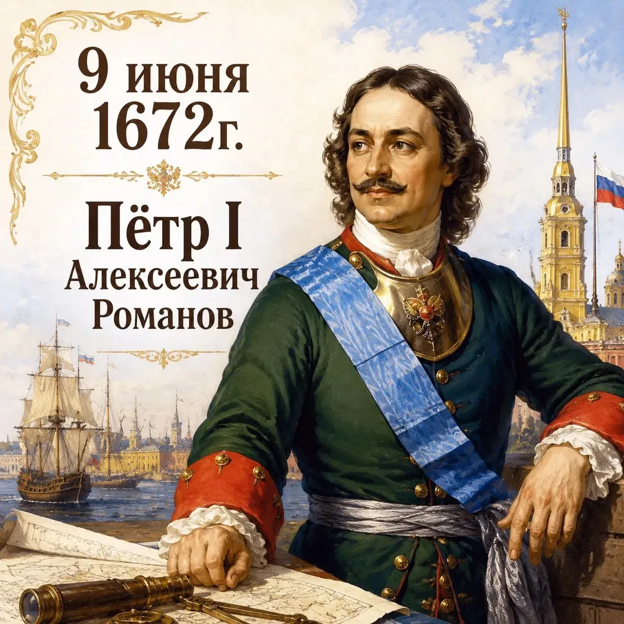 👑✨ 9 июня — День рождения Петра I ✨👑

9 июня 1672 года родился Пётр I Алексеевич Романов — выдающи