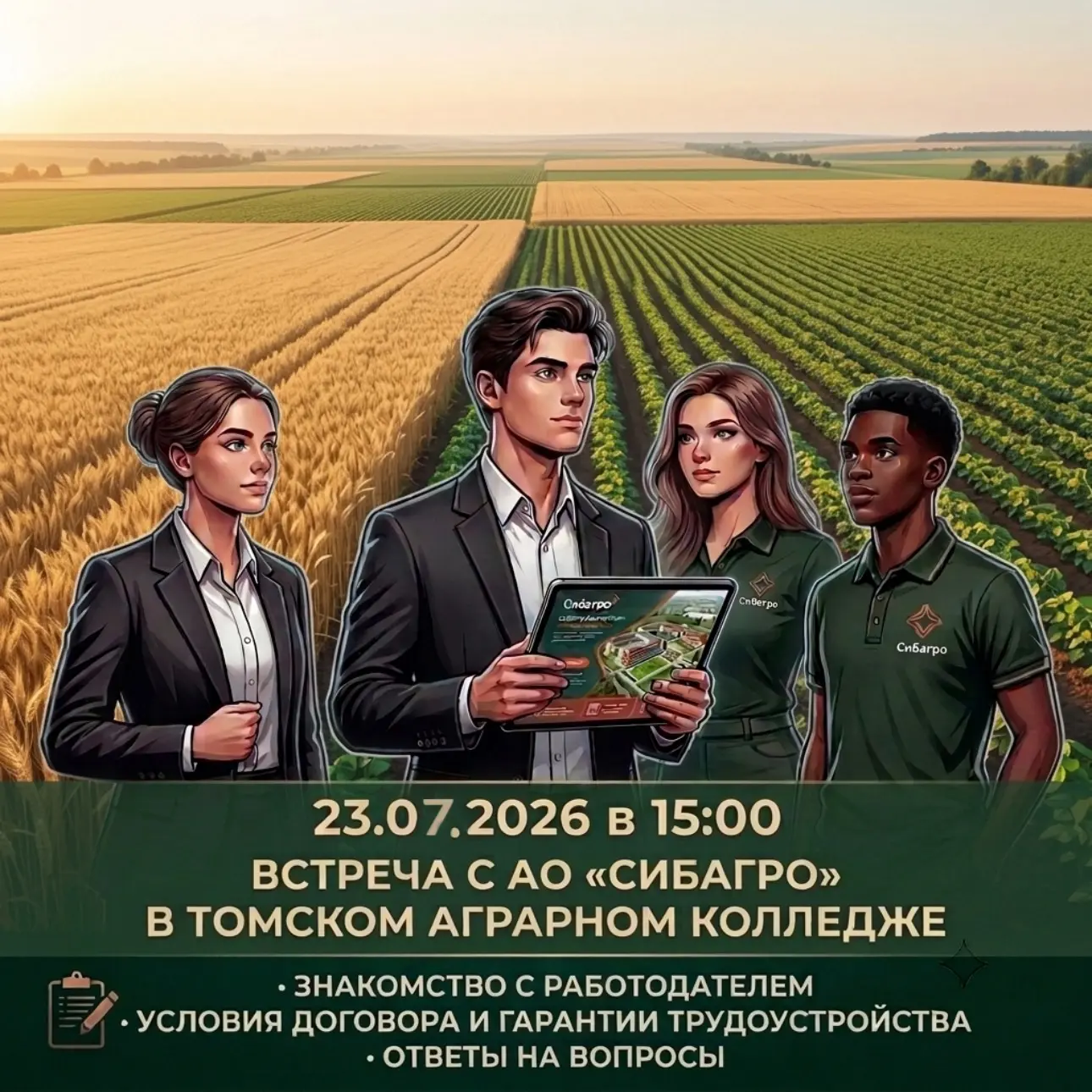 🔥 СРОЧНО! АБИТУРИЕНТЫ-ЦЕЛЕВИКИ!

23.07.2026 в 15:00 состоится встреча с работодателем АО «Сибагро» 