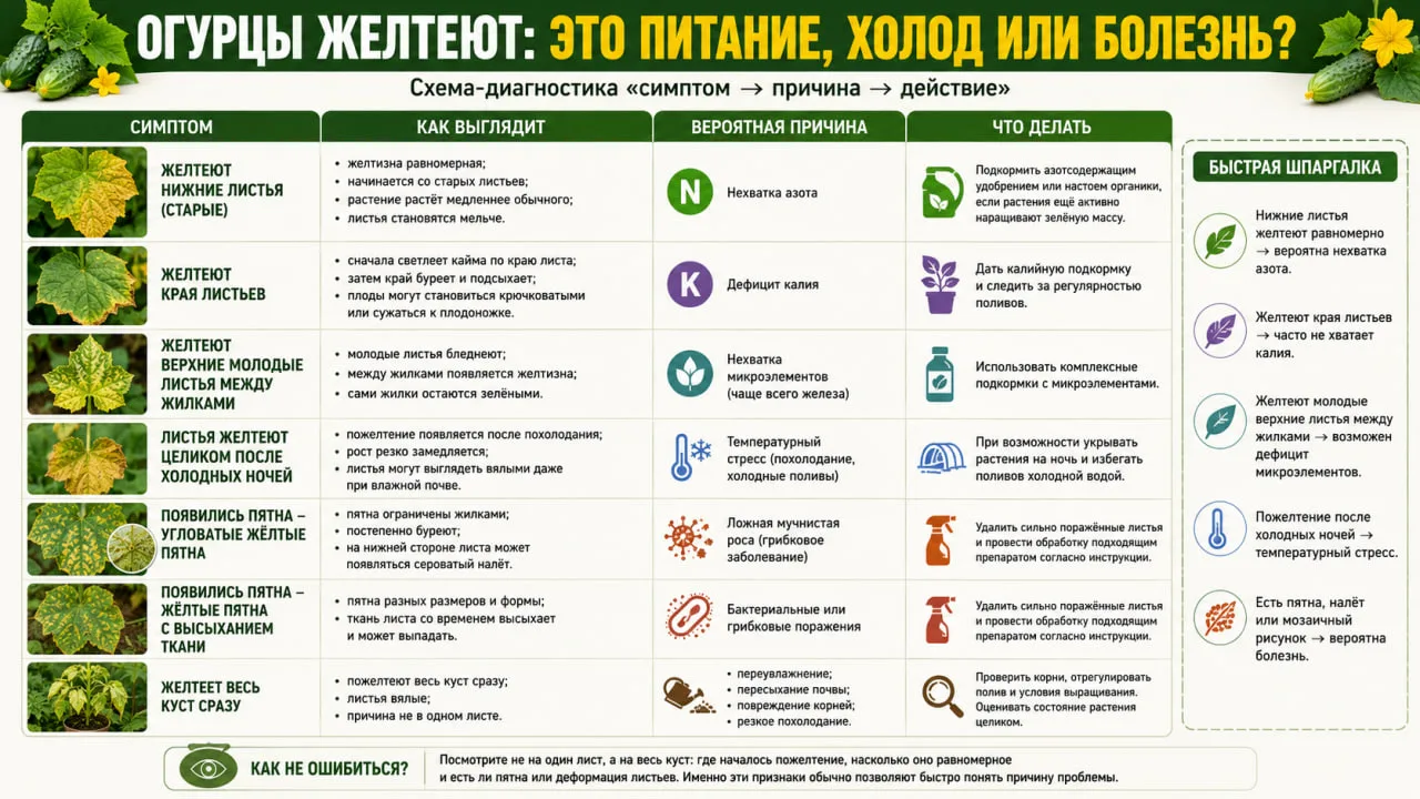 🥒 Желтеют листья на огурцах? Не спешите паниковать.

Пожелтение может говорить как о нехватке питан