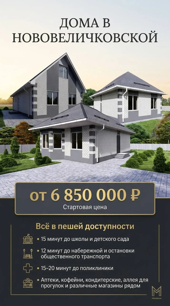 Дома в станице Нововеличковская☀️
🏠Участки от 4х соток🌳
✅4 проекта на выбор:
  Вариант #1: 2-х ком