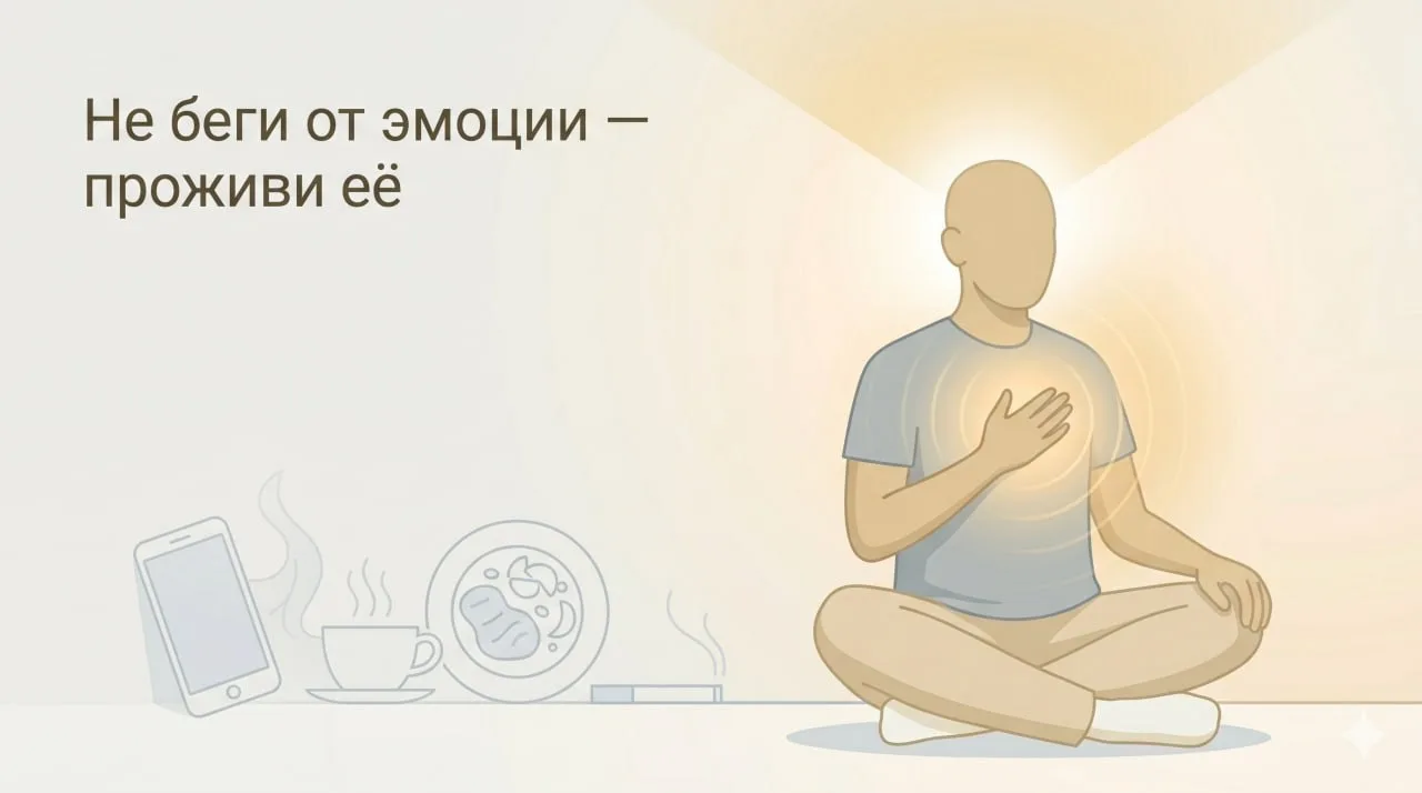 Заедаешь, запиваешь, хватаешь телефон? Как не бежать от эмоций

Происходит ситуация — и мы испытывае