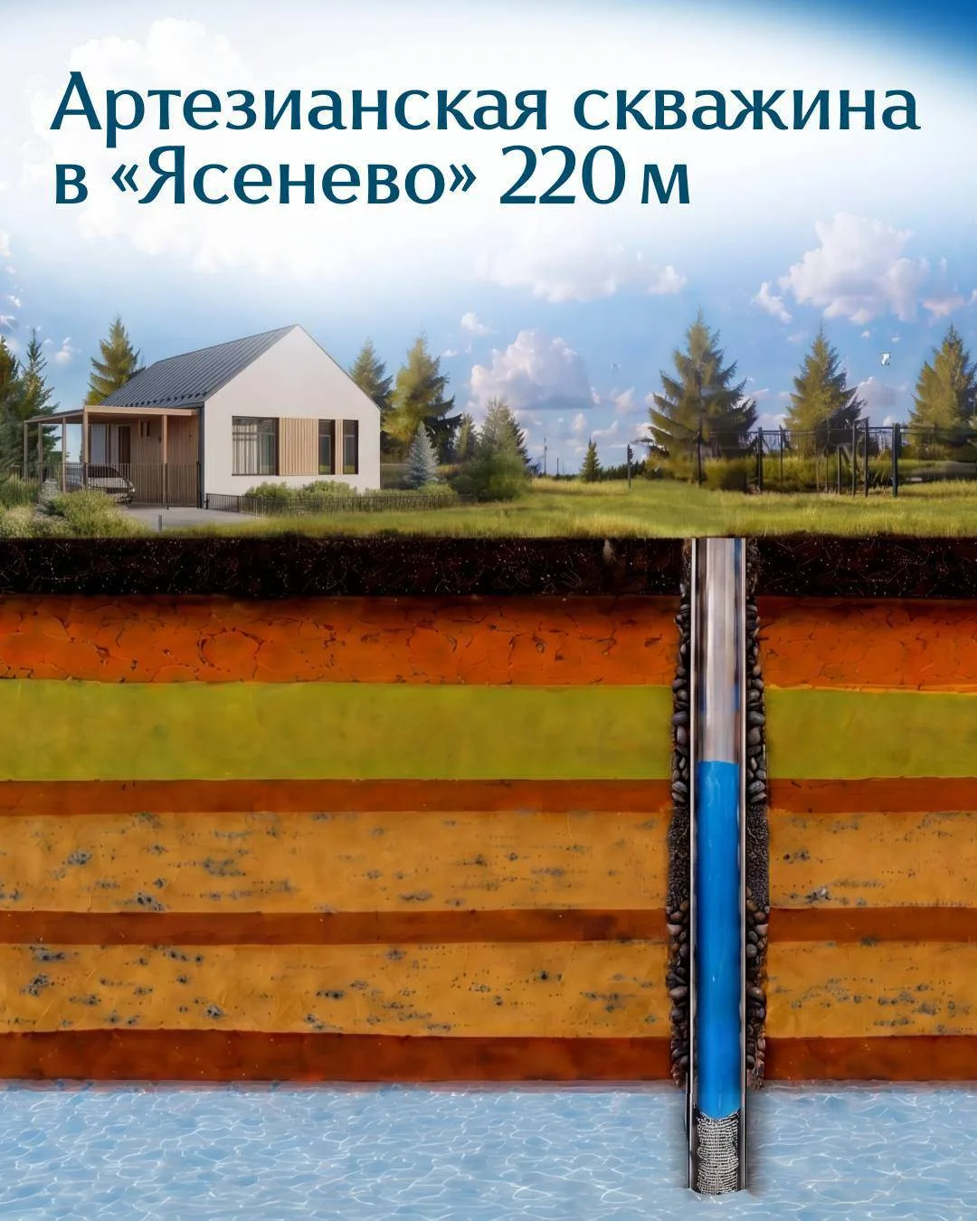 Центральный водопровод — готов. В проектировании — артезианские скважины глубиной 220 метров.

Почем