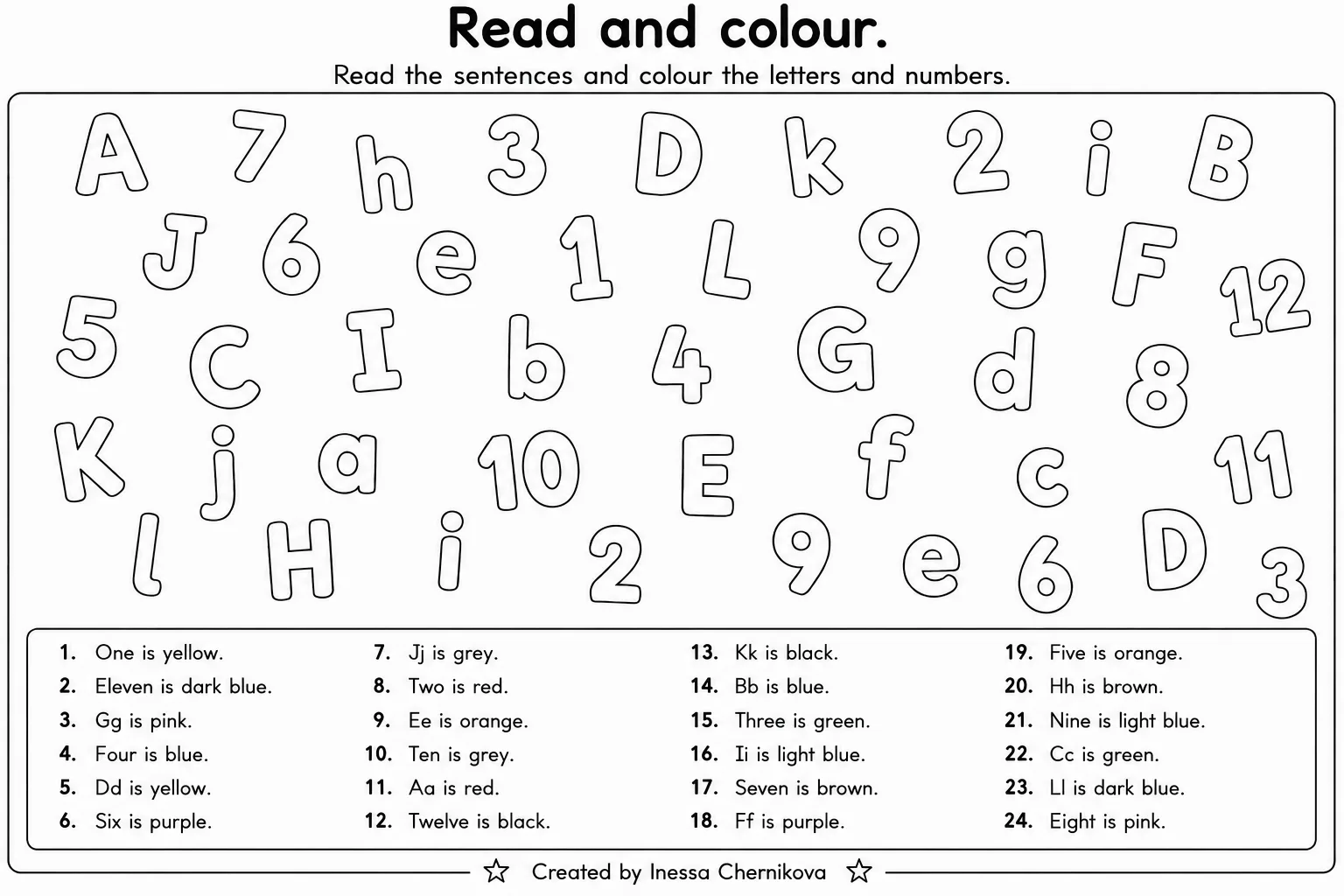 🔤 Read and Colour: Letters & Numbers 🎨Яркий рабочий лист для уроков английского с детьми!
Ученики 