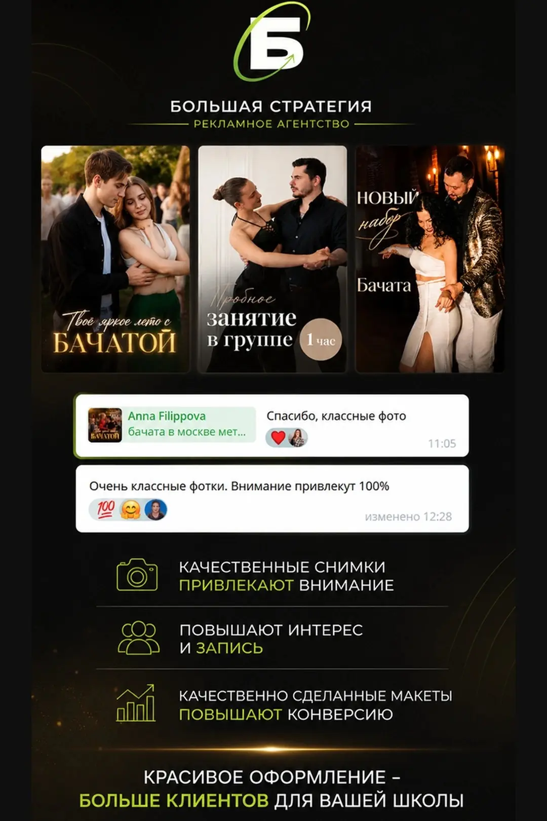 Для студии бачаты подготовили серию рекламных макетов для Яндекс Карт.

Особое внимание уделили визу
