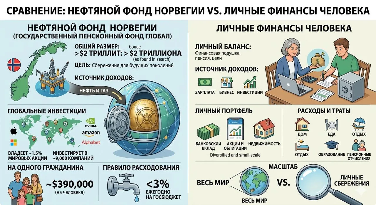 Нефтяной фонд как референс личных финансов

Недавно я написал пост про Норвежский нефтяной фонд (см.