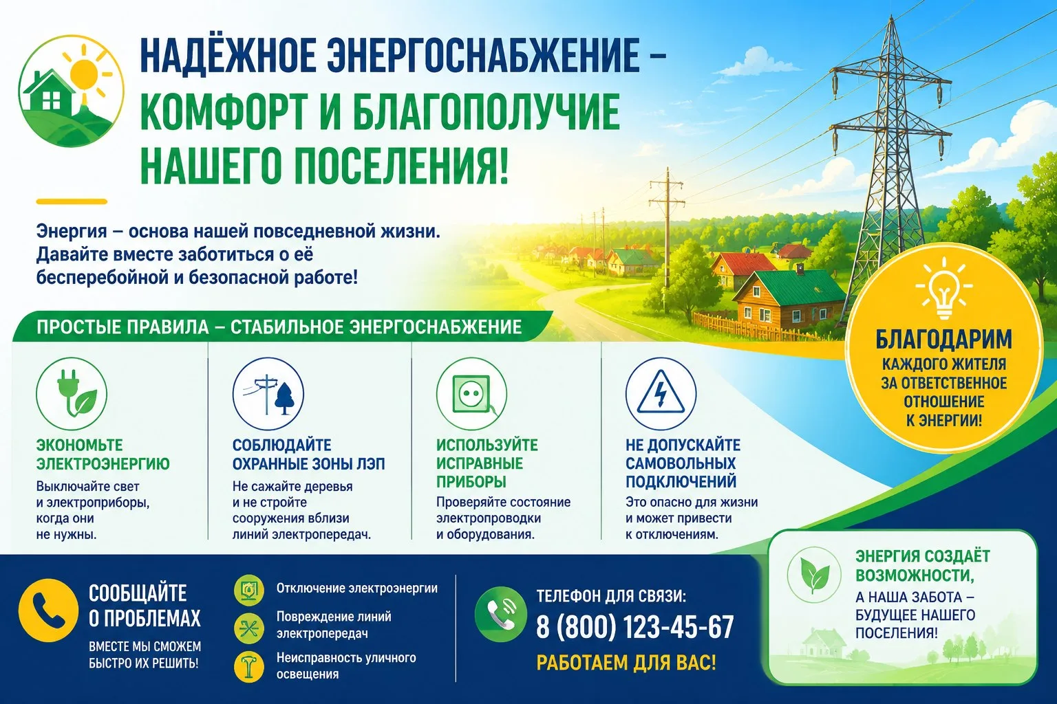 Уважаемые жители!

Напоминаем о важных правилах и возможностях, связанных с энергоснабжением:

1. Св