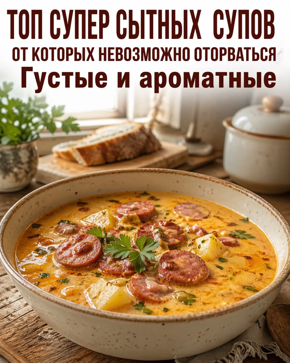 Топ самых вкусных и сытных супов 🥣
Листайте картинки и сохраняйте рецепты.

🧀 СЫРНЫЙ СУП С ОХОТНИЧ