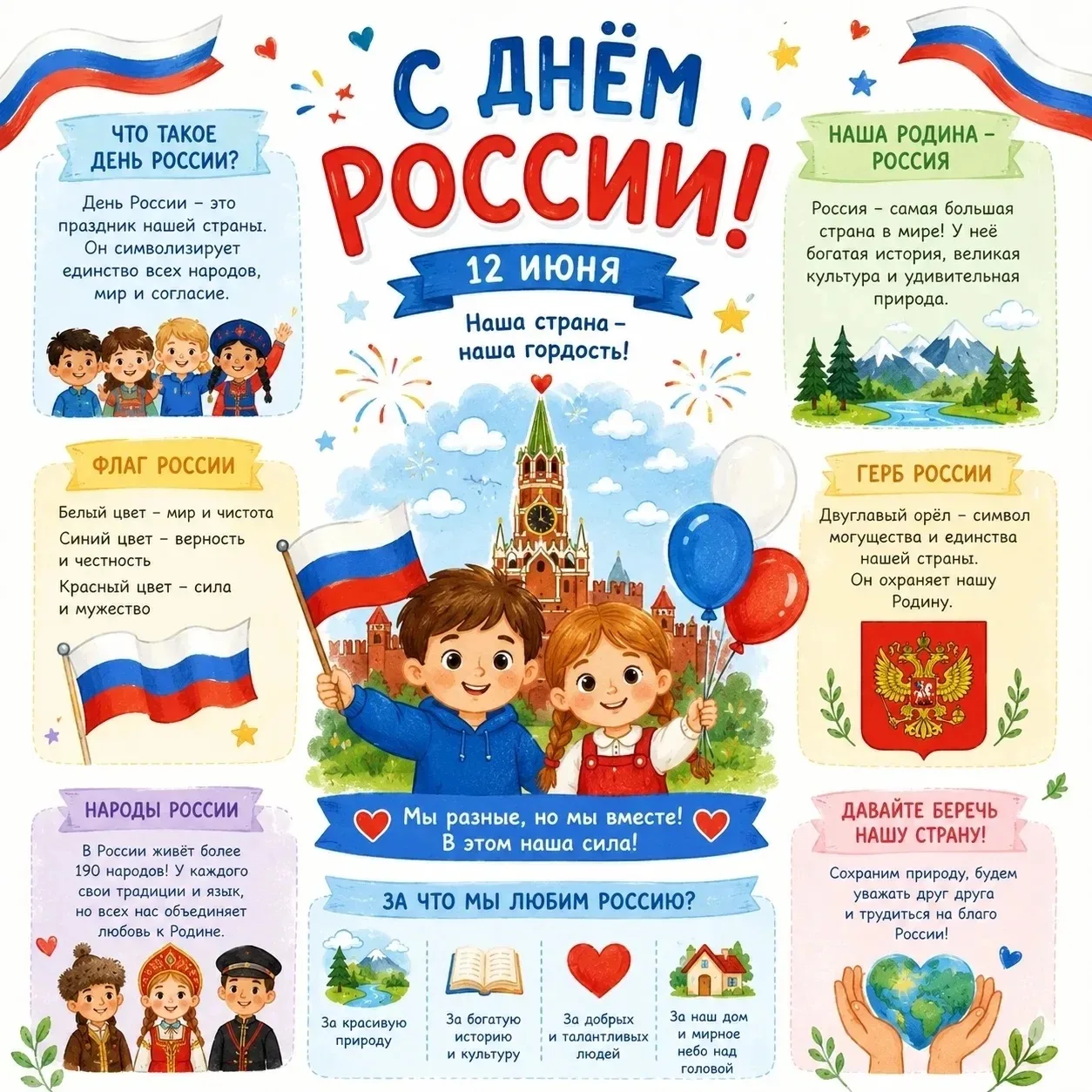 Дорогие друзья!
Поздравляем  с Днём России! 🇷🇺
Этот праздник — символ единства, гордости за нашу в