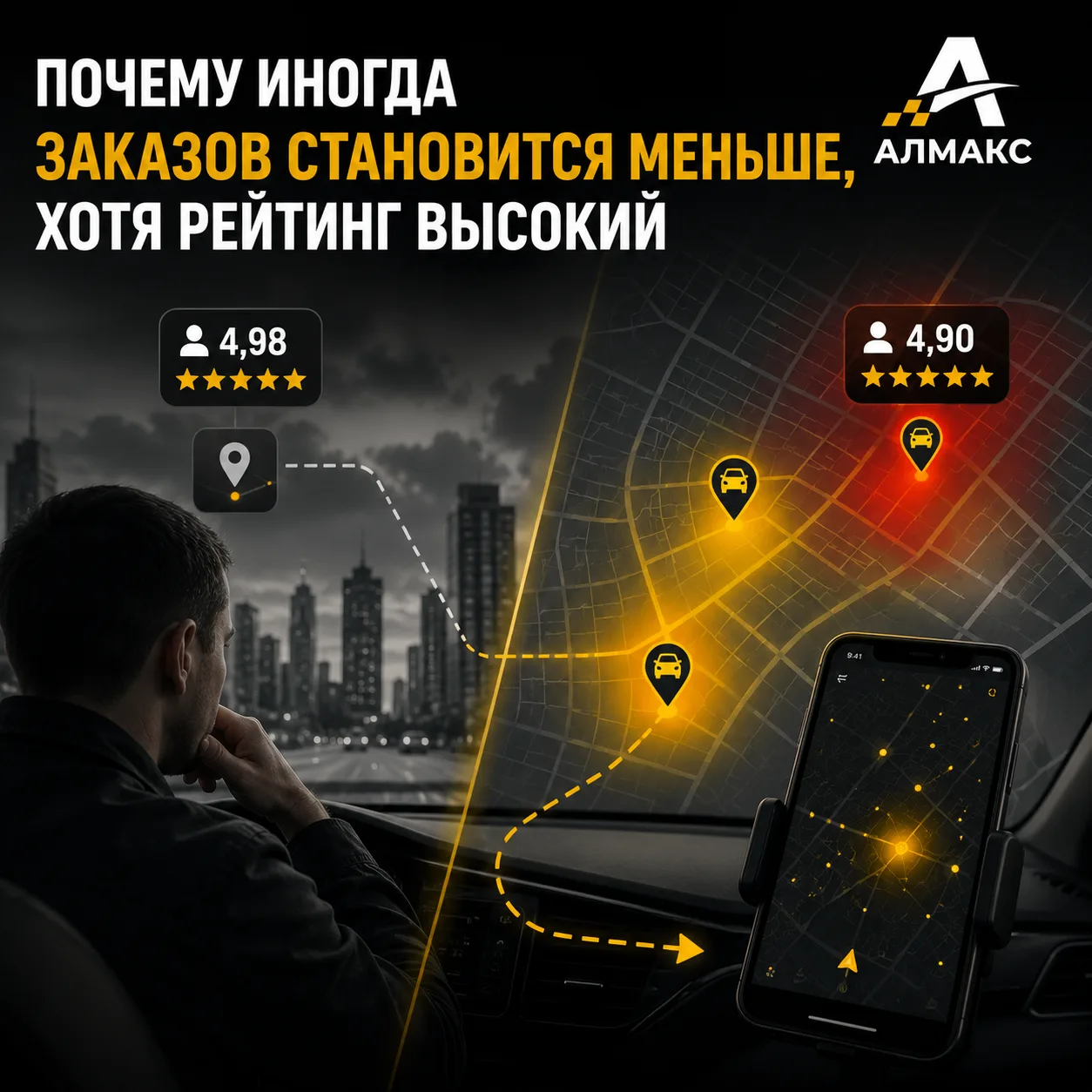 ⁉️Почему иногда заказов становится меньше, хотя рейтинг высокий
Многие водители уверены, что если ре