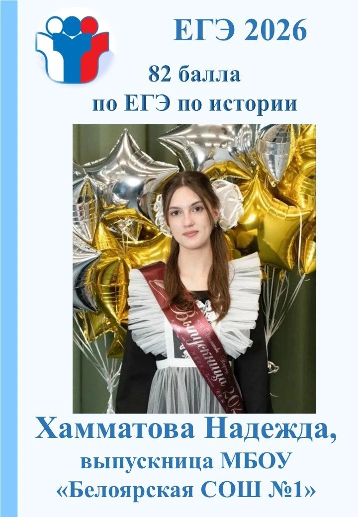 Результаты ЕГЭ-2026
 
Выпускники МБОУ «Белоярской СОШ №1» Смагина Елизавета и Хамматова Надежда пока