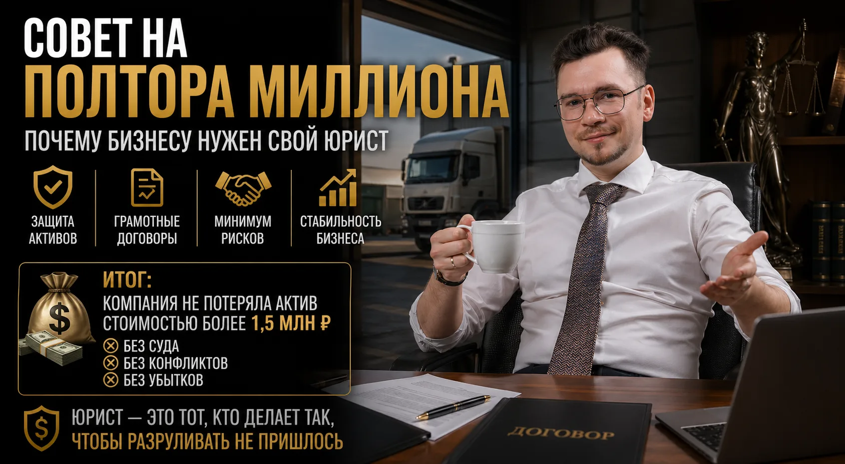 💰 Совет на полтора миллиона. Почему бизнесу нужен свой юрист.

На этой неделе мне позвонил директор
