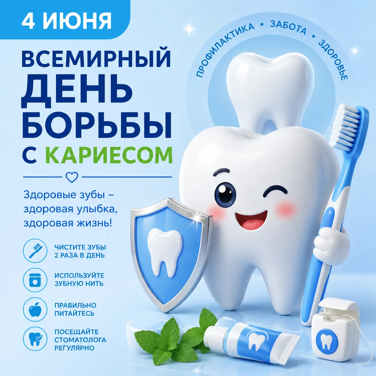 🦷👄Ежегодно, 4 июня, отмечается Всемирный день борьбы с кариесом. Этот день призван привлечь вниман