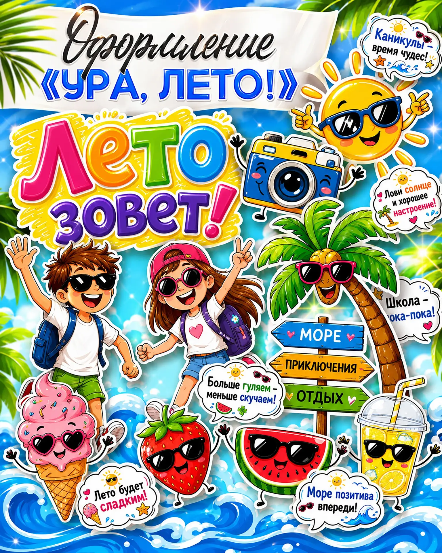 Оформление «Ура, лето!» — набор для оформления к окончанию учебного года и началу летних каникул.

В