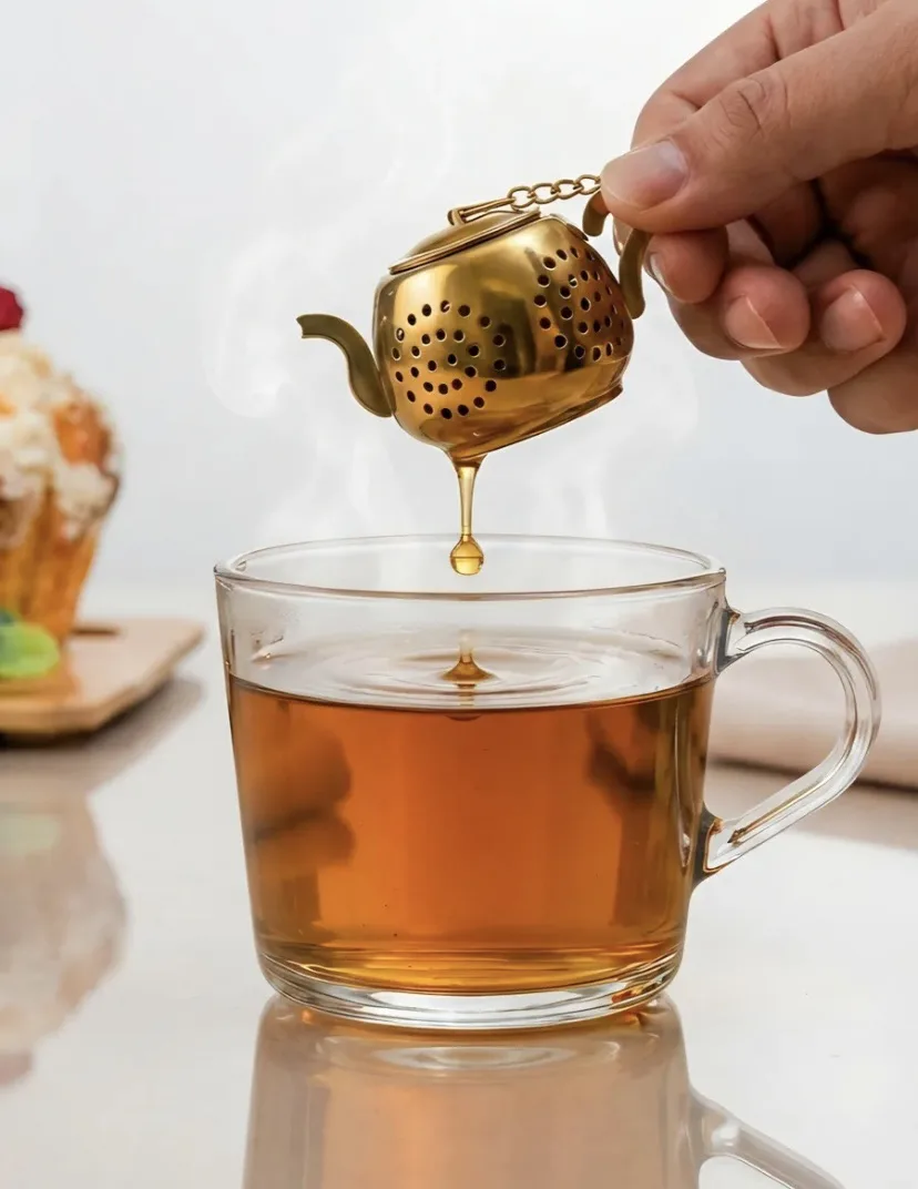 Ситечко для заваривания чая ☕️

• цвет золотой
• материал - нержавеющая сталь
• с блюдцем 

📌ссылка