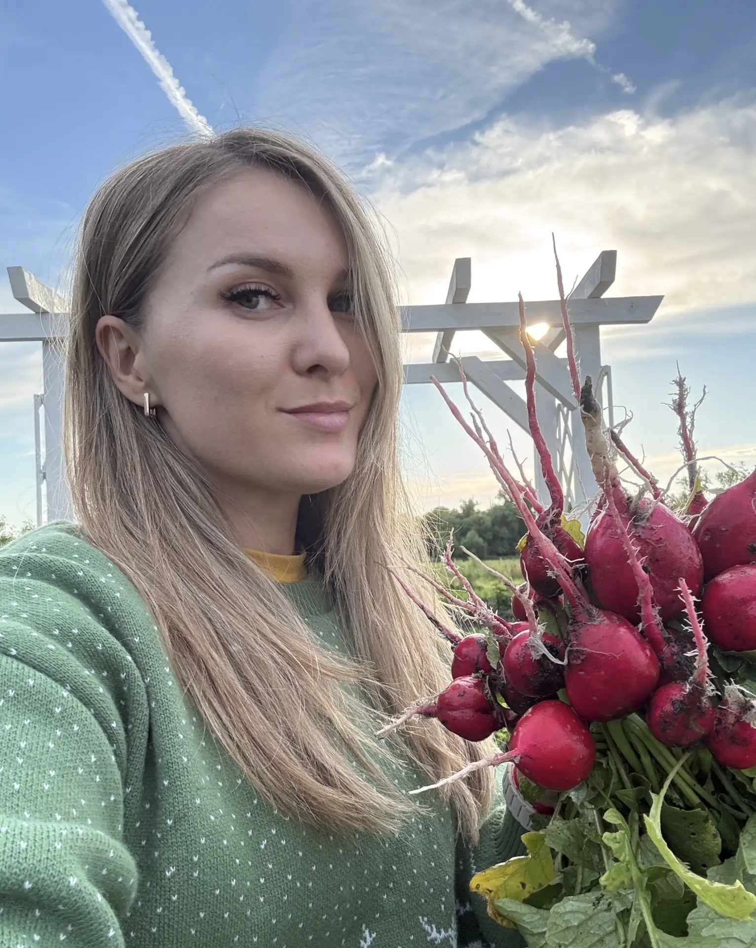 Всех приветствую 🤝 
За несколько дней до потепления я в огороде в свитере срываю редис 🤭
Сейчас у 
