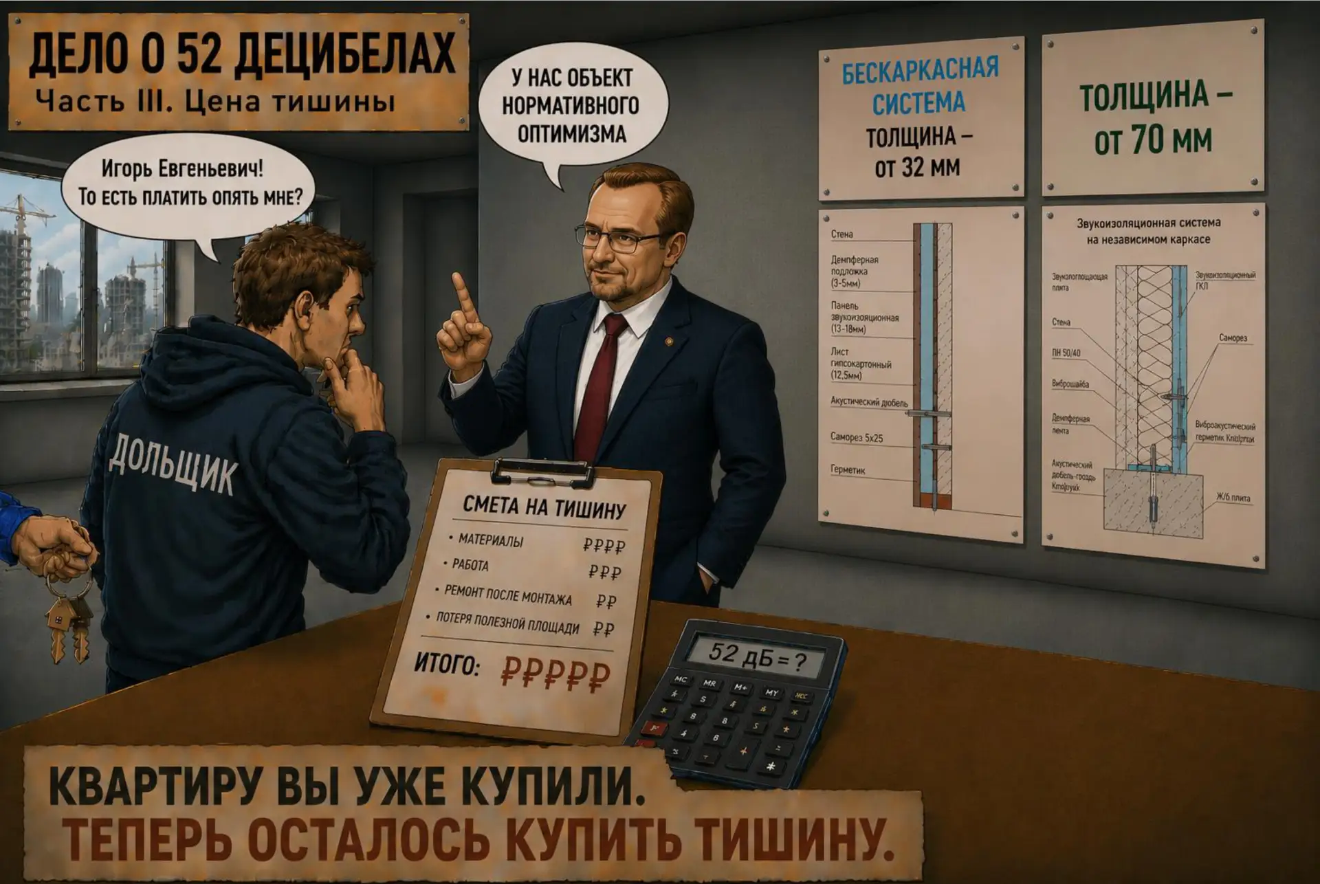 ОКОНЧАНИЕ
ДЕЛО О 52 ДЕЦИБЕЛАХ 
Часть III. Цена тишины

Аргументация для ситуации, когда вы приобрета