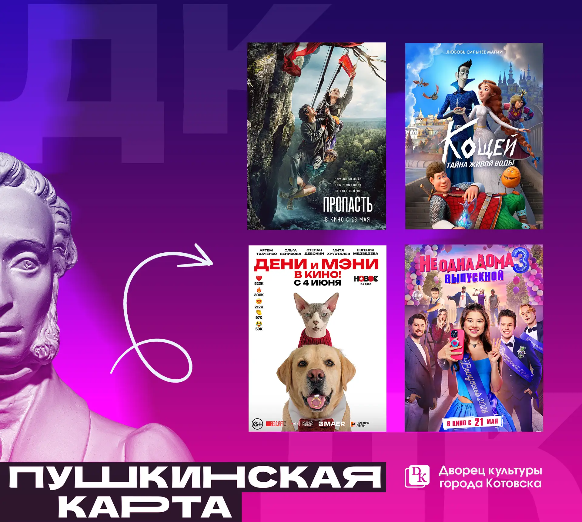🎬 Кино по Пушкинской карте с 4 июня по 10 июня

Успейте посмотреть премьеры и лучшие фильмы недели: